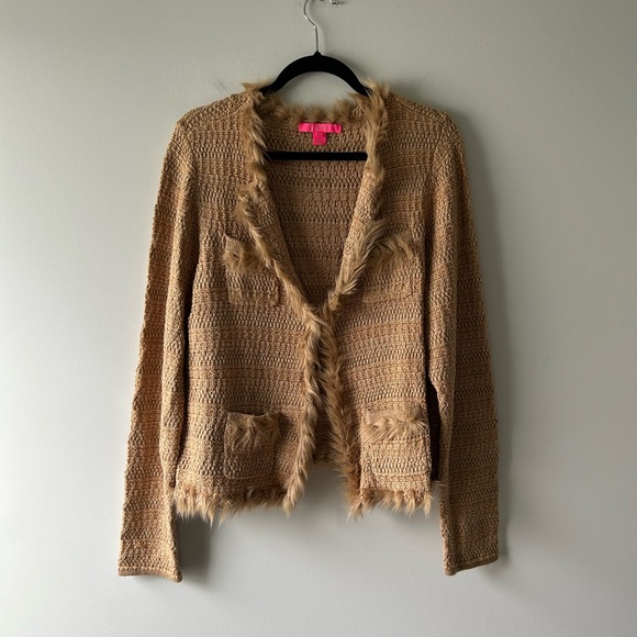 Lilly Pulitzer Sweaters - Lilly Pulitzer brown knit cardigan with faux fur trim